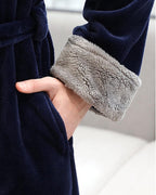 Luxury Men's Robe | Navy Velvet With Plush Gray Trim