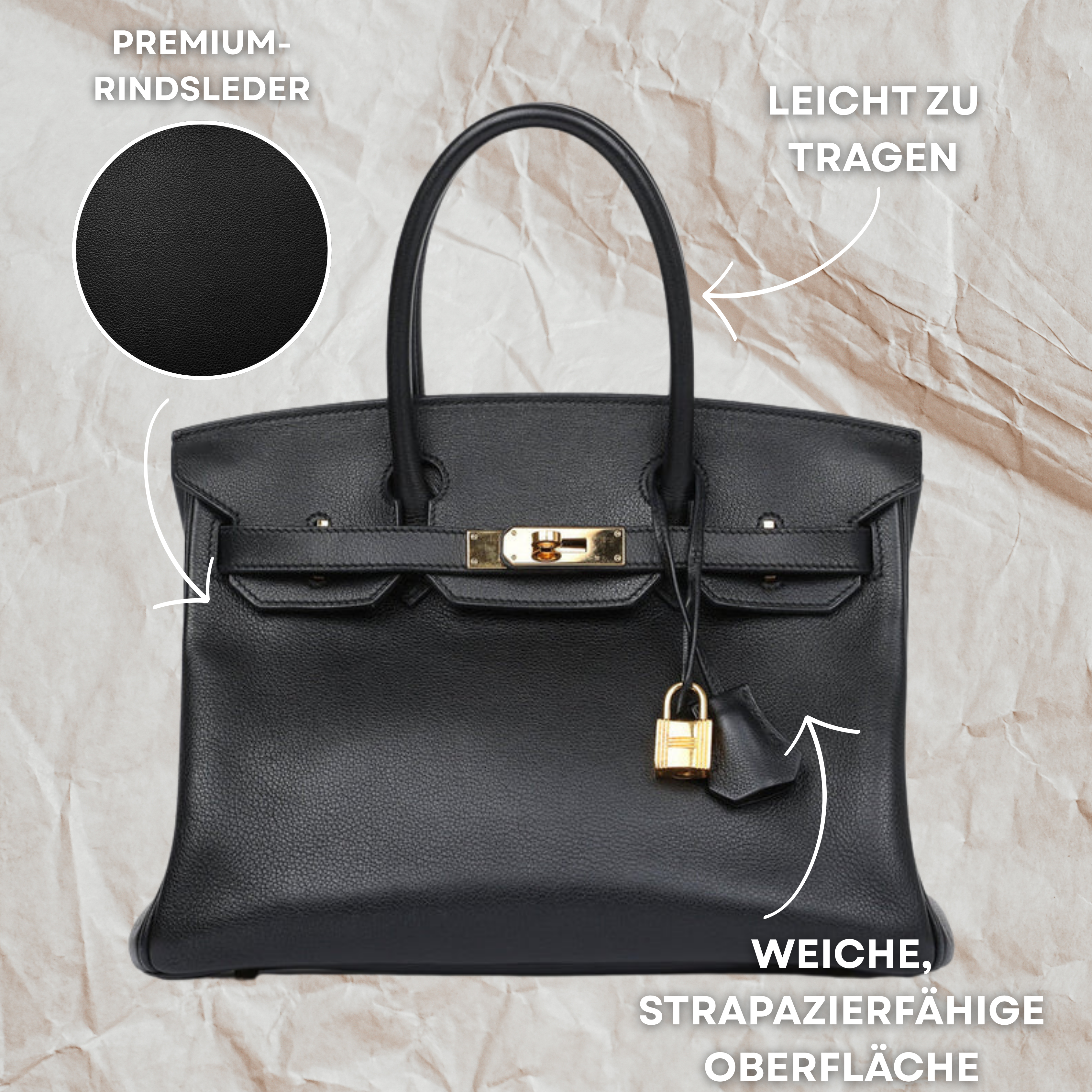 Classic Leather Tote Bag | Gold Hardware Lock Detail