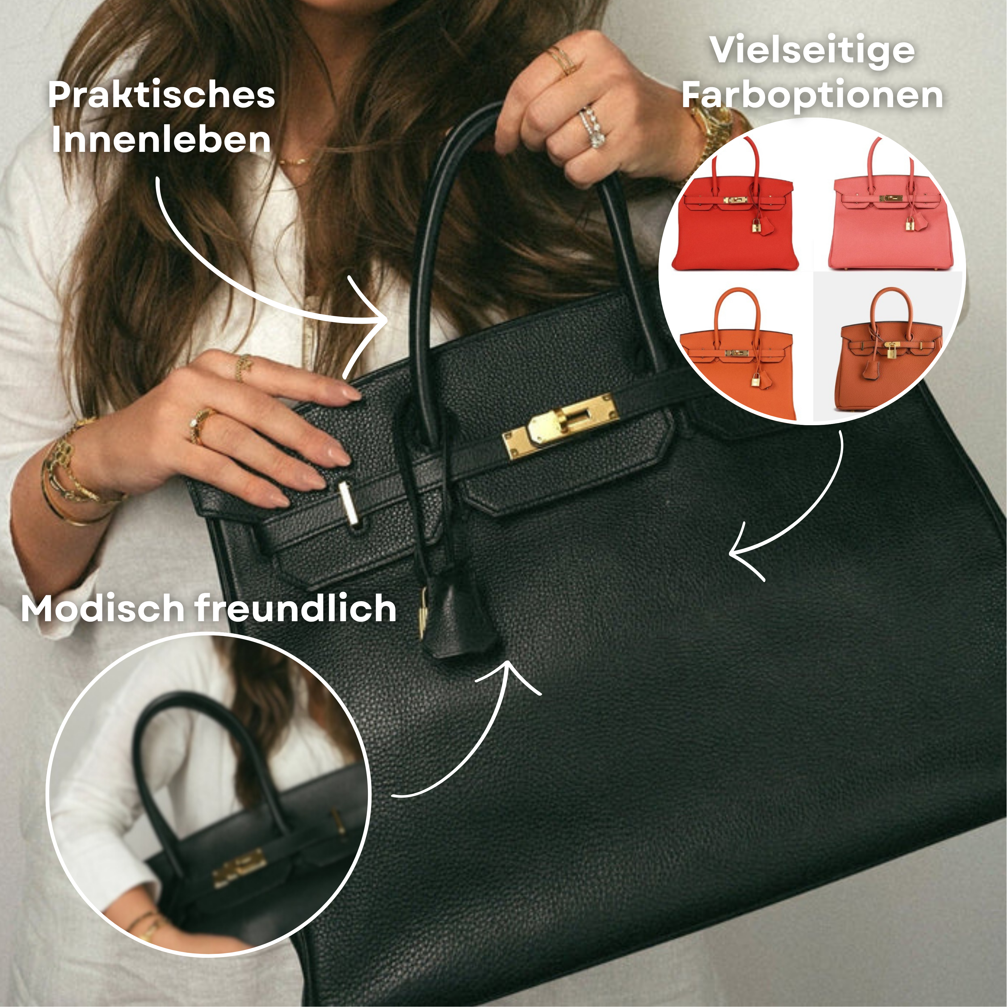 Classic Leather Tote Bag | Gold Hardware Lock Detail