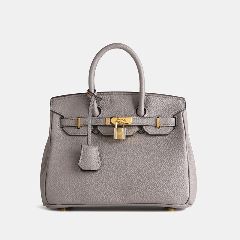 Classic Leather Tote Bag | Gold Hardware Lock Detail