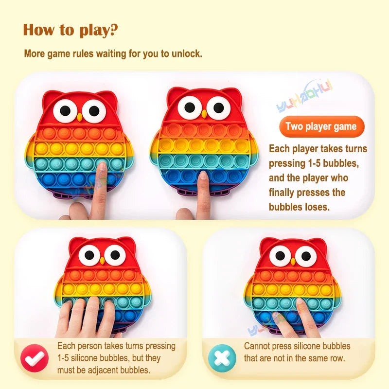 Sensory Pop Fidget Toy | Rainbow Animal Shapes Design
