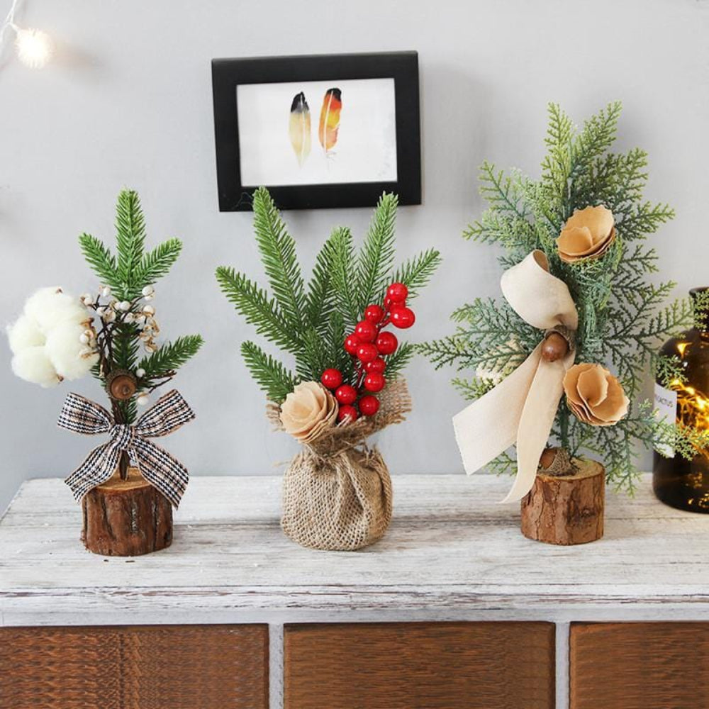Mini Christmas Tree Set | Rustic Tabletop Holiday Decorations