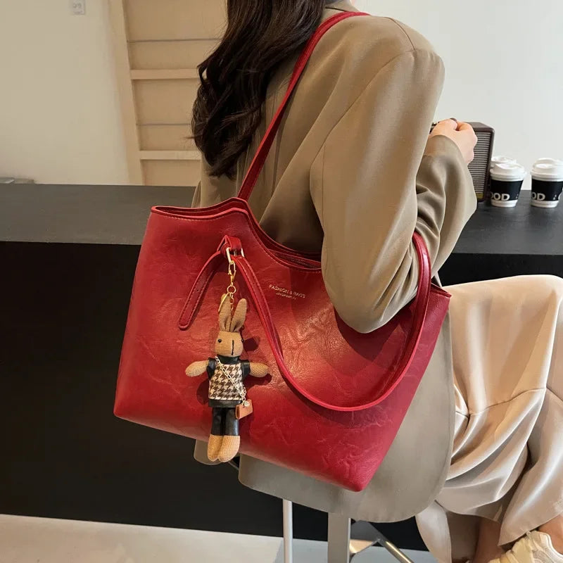 Brown Tote Bag | Vegan Leather with Removable Bear Charm