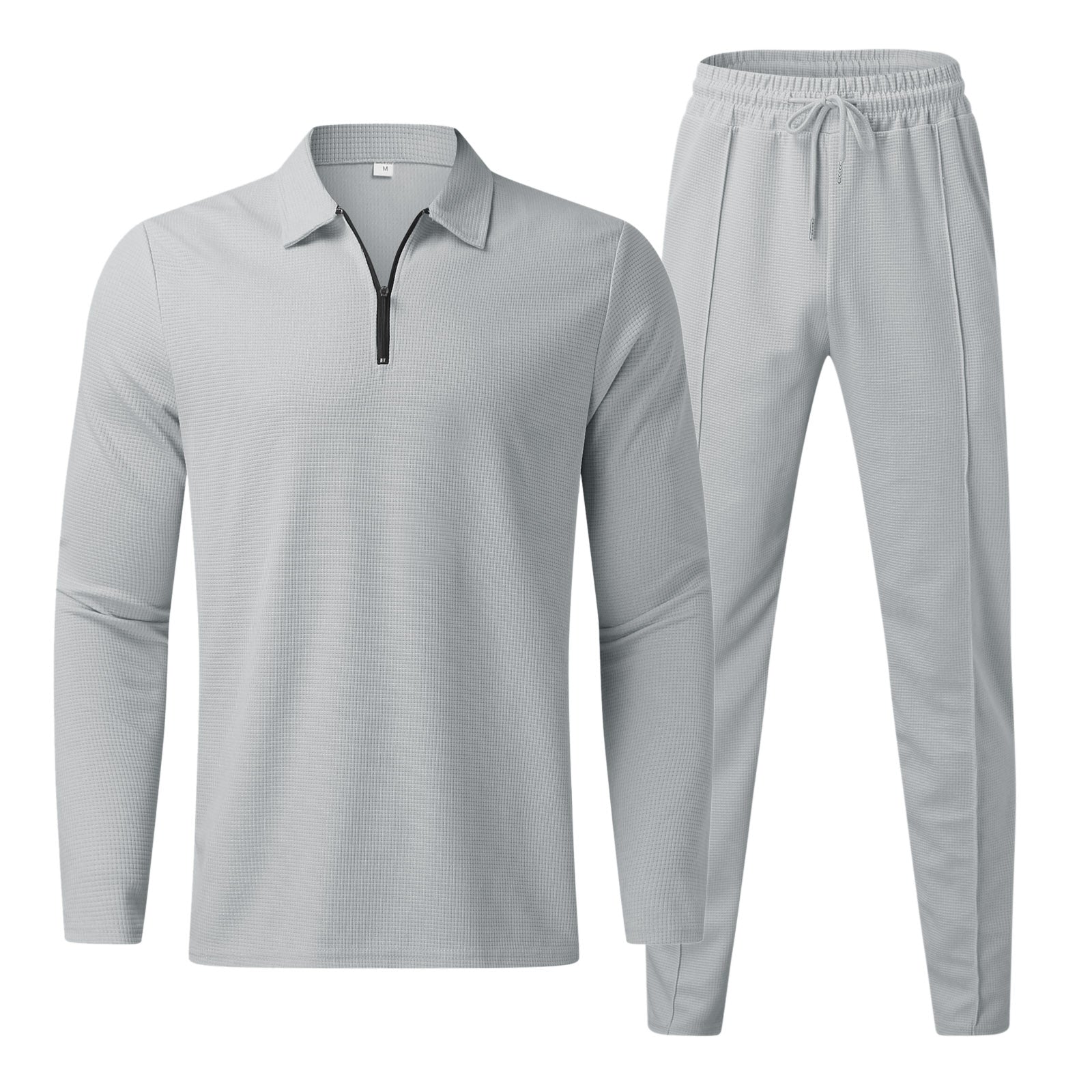 Mens Loungewear Set | Textured Waffle Knit Quarter-Zip Design