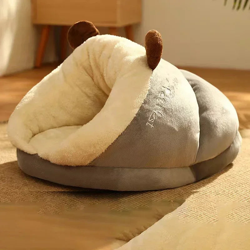 Cozy Pet Slipper Bed | Plush Coral Fleece Winter Nest
