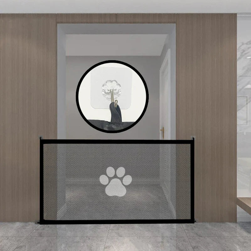 Retractable Pet Safety Gate | Mesh Barrier with Paw Print Design