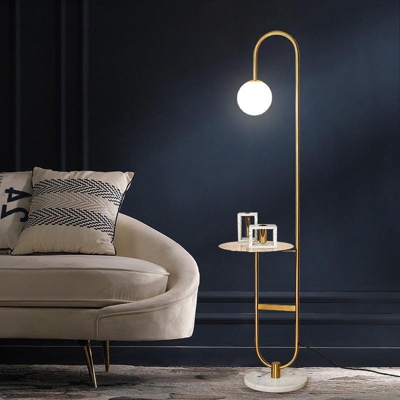 Modern Floor Lamp with Table | Brass and Marble Design