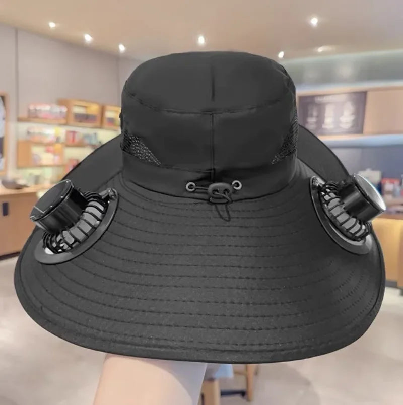 Solar Fan Sun Hat | Wide Brim Cooling Technology