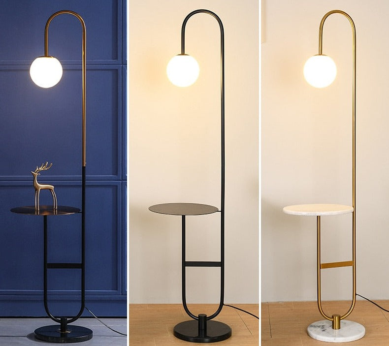Modern Floor Lamp with Table | Brass and Marble Design