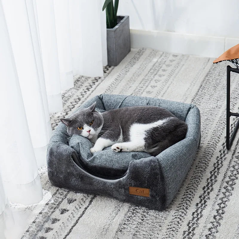 Plush Cat House | Triangular Velvet Pet Shelter