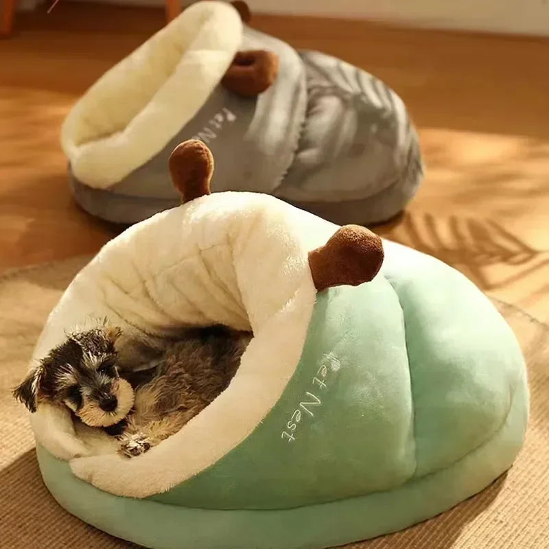 Cozy Pet Slipper Bed | Plush Coral Fleece Winter Nest