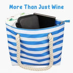 Insulated Wine Tote Bag | Nautical Stripe Dispenser Design
