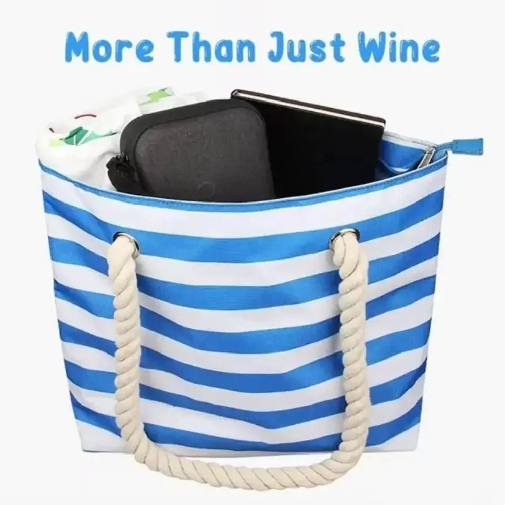 Insulated Wine Tote Bag | Nautical Stripe Dispenser Design