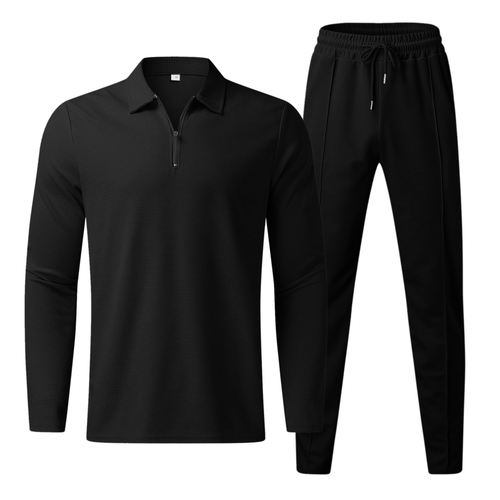Mens Loungewear Set | Textured Waffle Knit Quarter-Zip Design