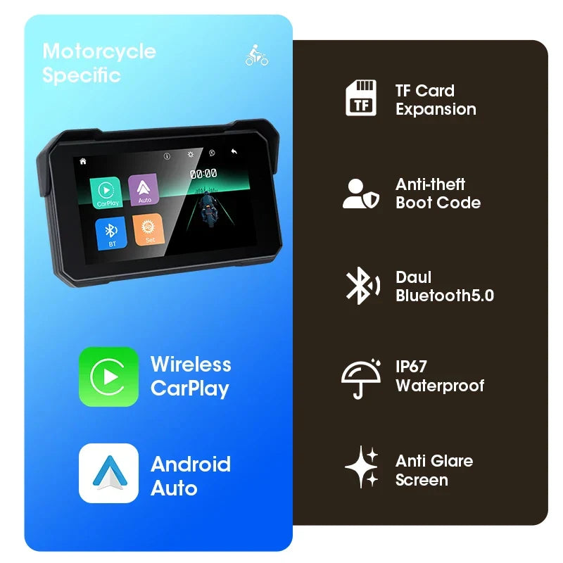 Smart Motorcycle Display | IPX7 Waterproof CarPlay Android Auto