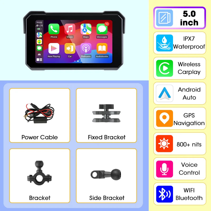 Smart Motorcycle Display | IPX7 Waterproof CarPlay Android Auto