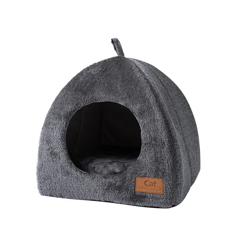 Plush Cat House | Triangular Velvet Pet Shelter