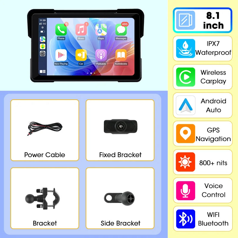 Smart Motorcycle Display | IPX7 Waterproof CarPlay Android Auto