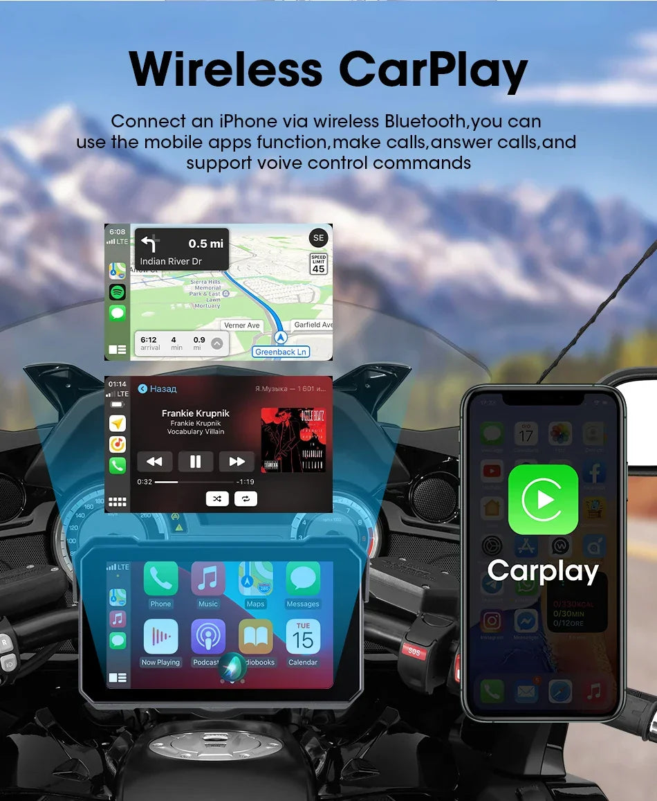 Smart Motorcycle Display | IPX7 Waterproof CarPlay Android Auto