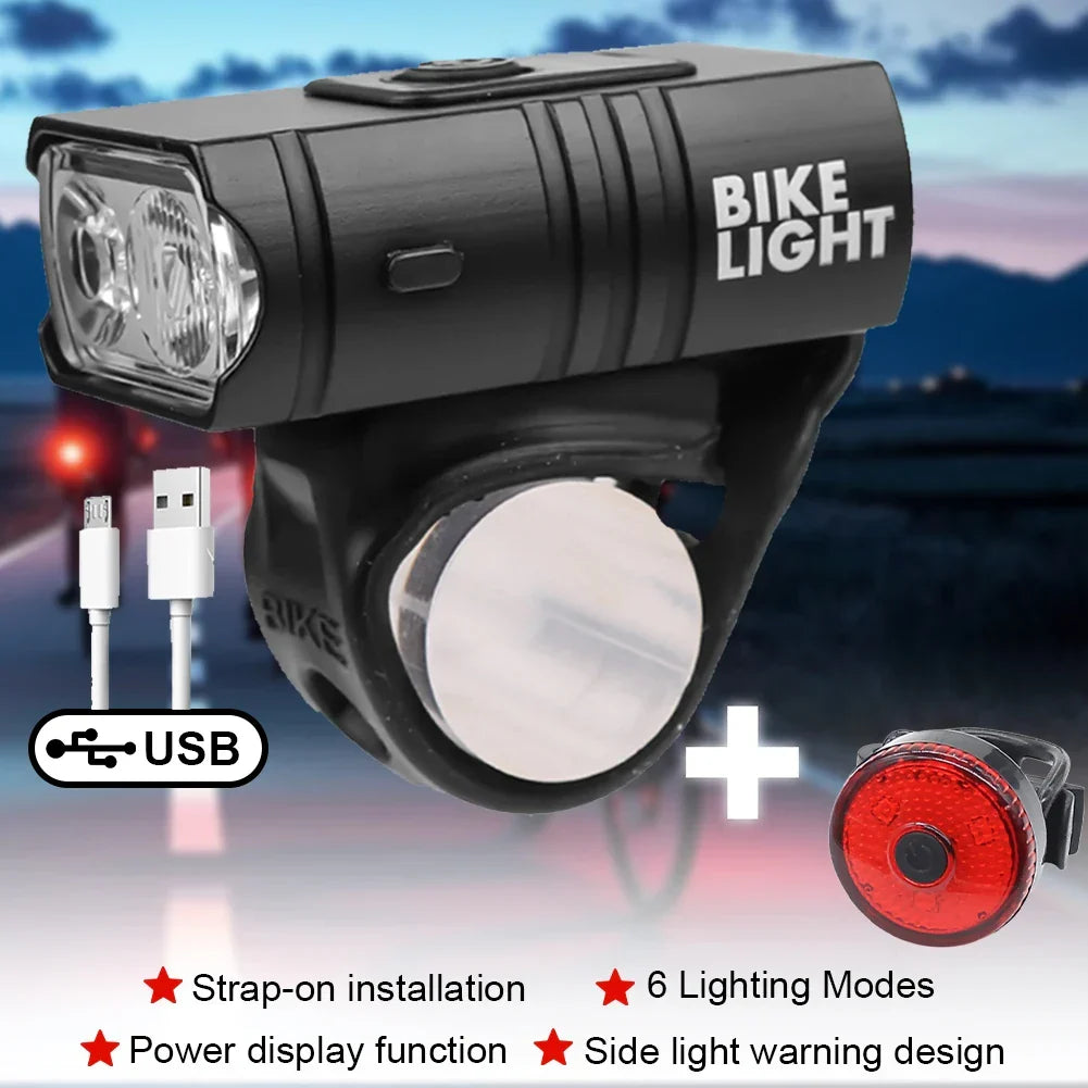 LED Bicycle Light Set | USB Rechargeable Front and Rear Safety Lights