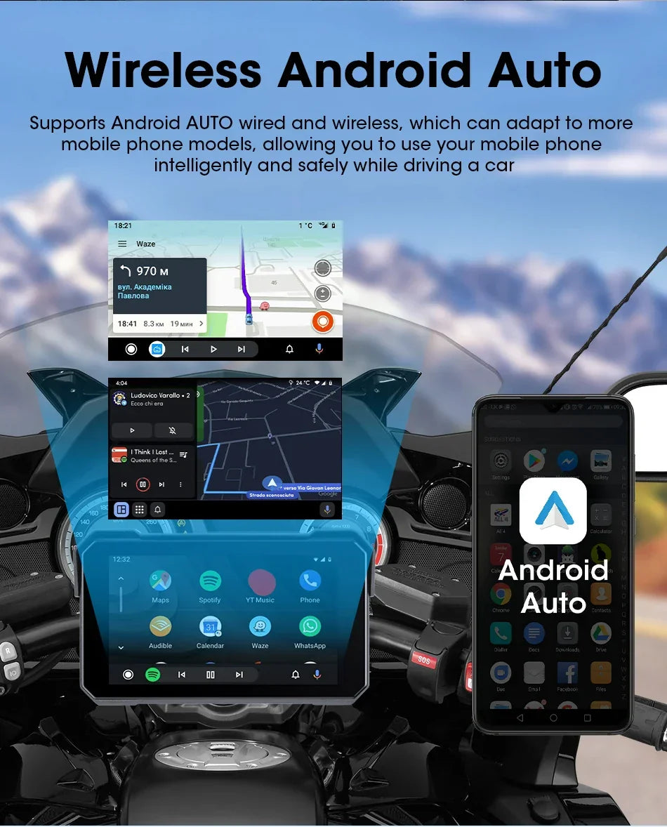 Smart Motorcycle Display | IPX7 Waterproof CarPlay Android Auto