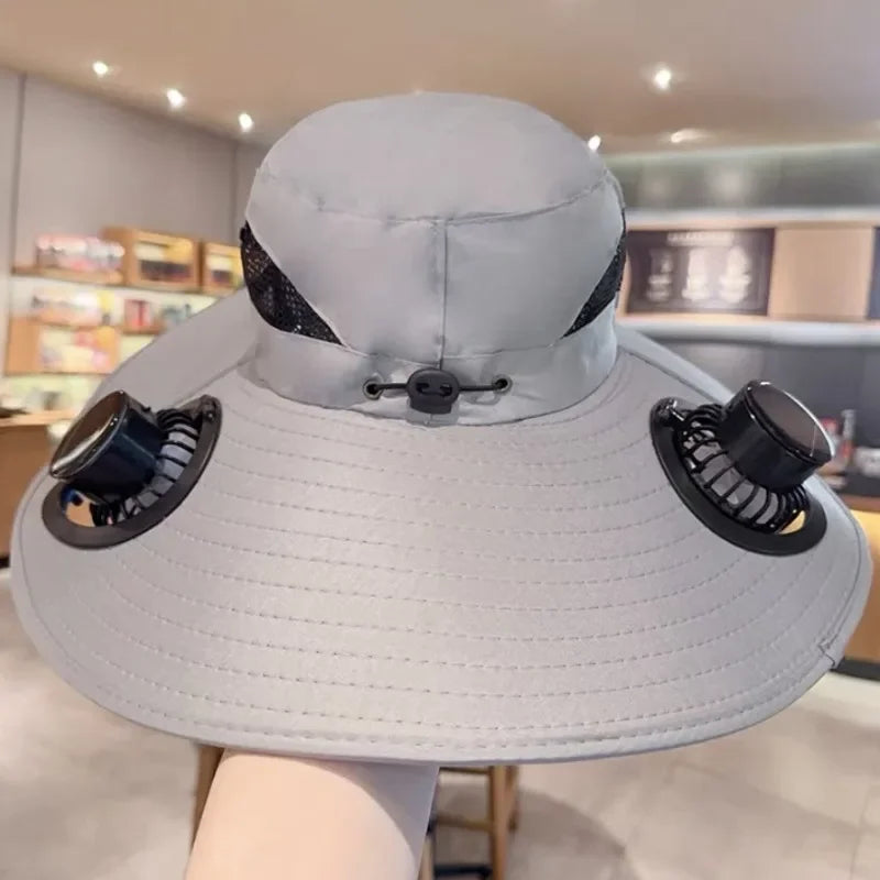 Solar Fan Sun Hat | Wide Brim Cooling Technology