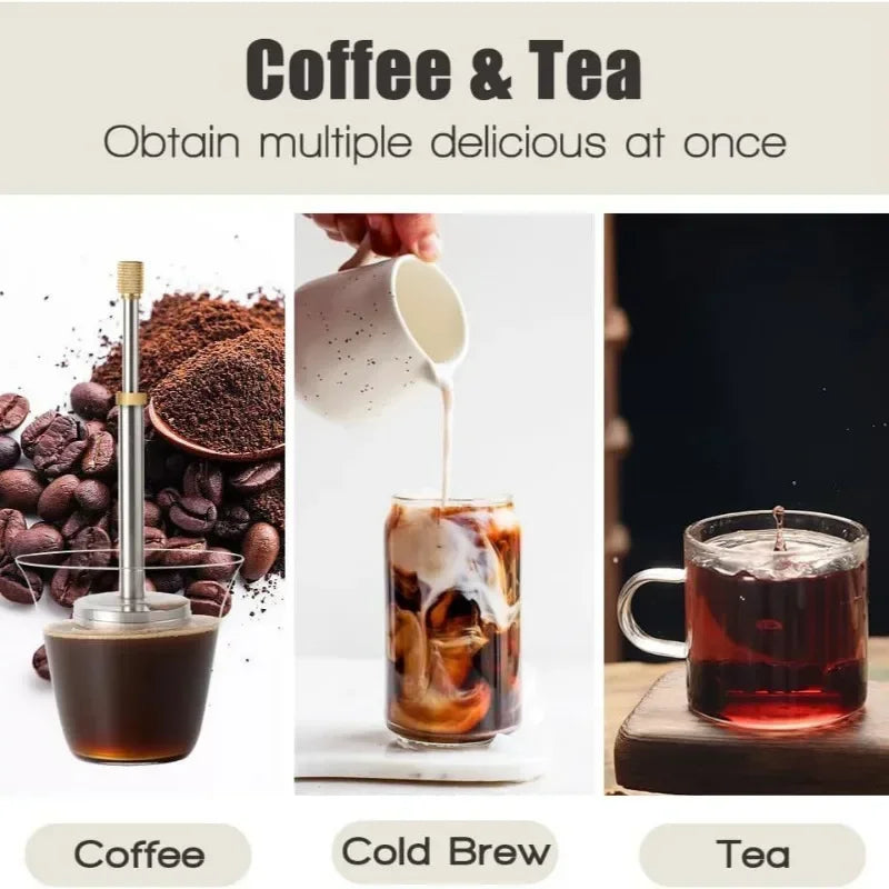 Portable French Press Coffee & Tea Maker | Stainless Steel Travel Brewer