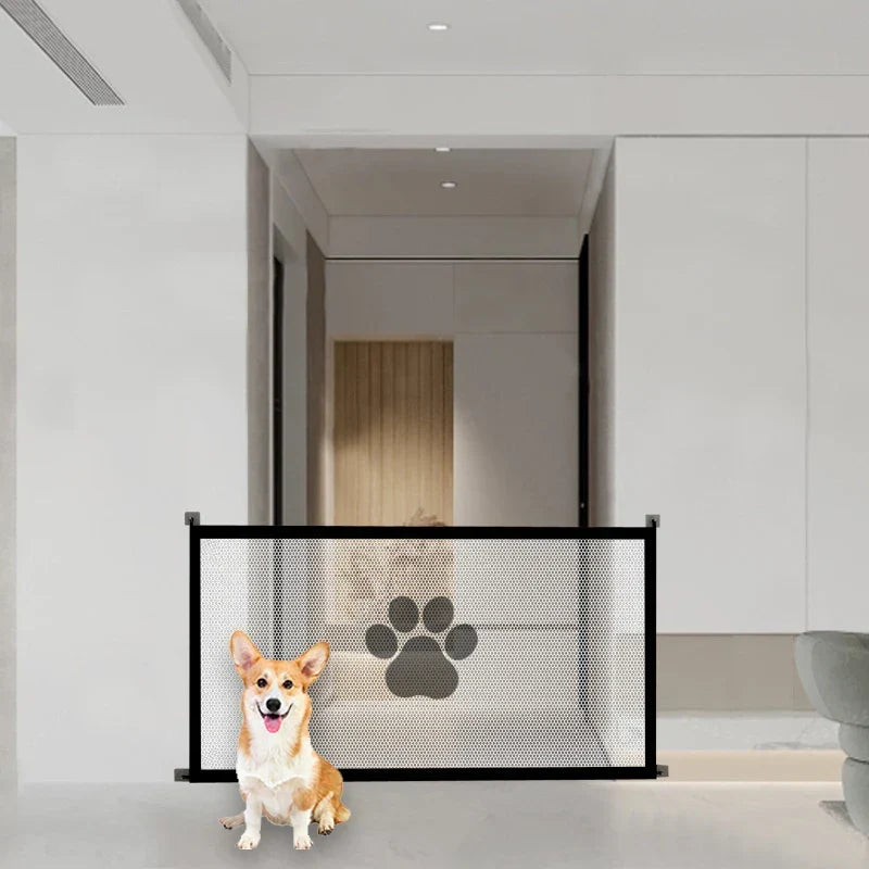 Retractable Pet Safety Gate | Mesh Barrier with Paw Print Design