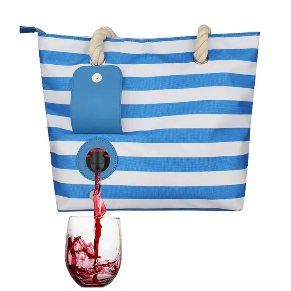 Insulated Wine Tote Bag | Nautical Stripe Dispenser Design
