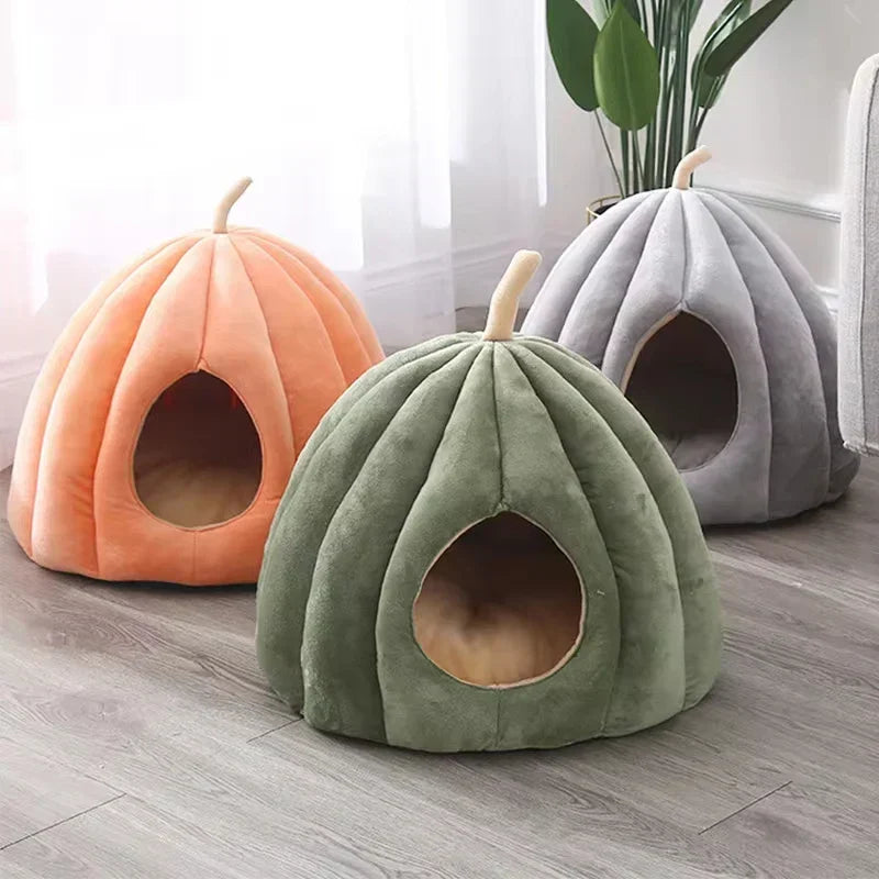 Plush Cat Bed | Pumpkin Shape Design For Winter Comfort
