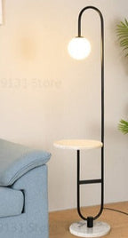 Modern Floor Lamp with Table | Brass and Marble Design
