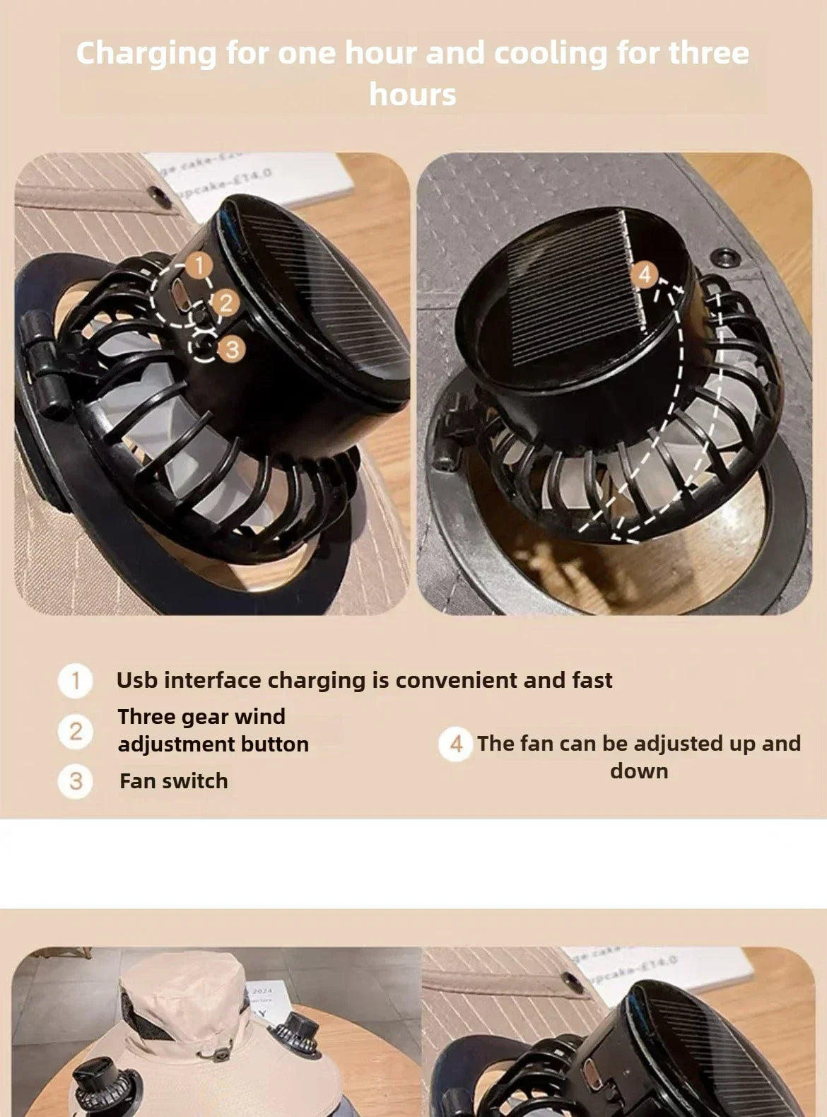 Solar Fan Sun Hat | Wide Brim Cooling Technology
