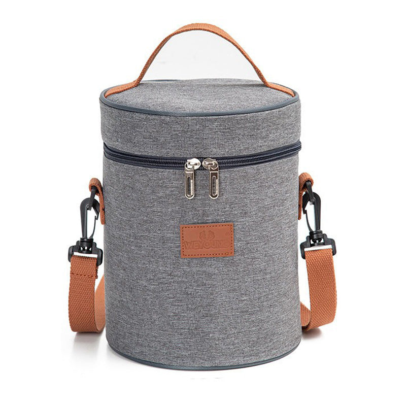 Insulated Lunch Bag | Grey Canvas With Brown Handles