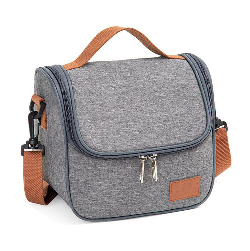 Insulated Lunch Bag | Grey Canvas With Brown Handles