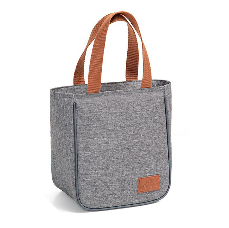 Insulated Lunch Bag | Grey Canvas With Brown Handles