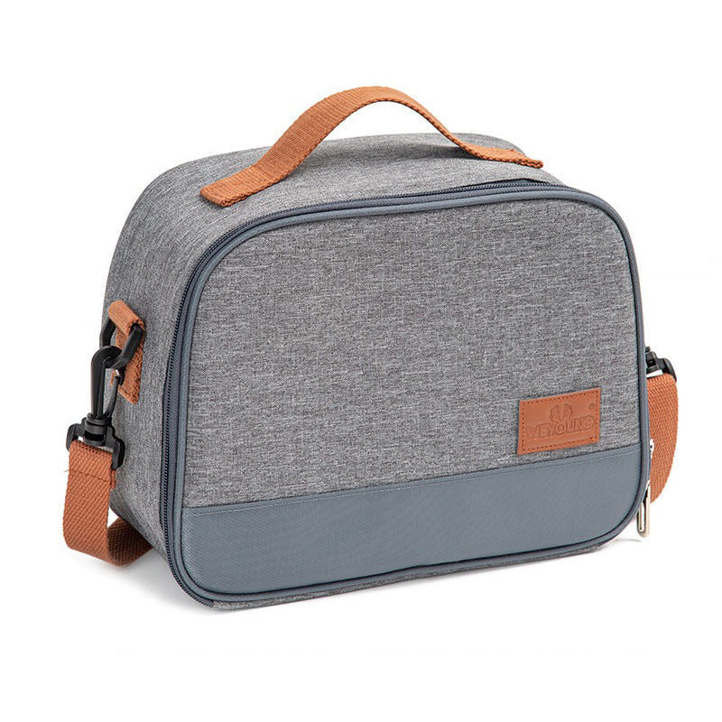 Insulated Lunch Bag | Grey Canvas With Brown Handles