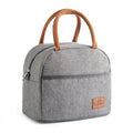 Insulated Lunch Bag | Grey Canvas With Brown Handles