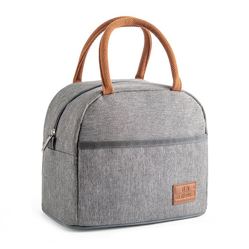 Insulated Lunch Bag | Grey Canvas With Brown Handles