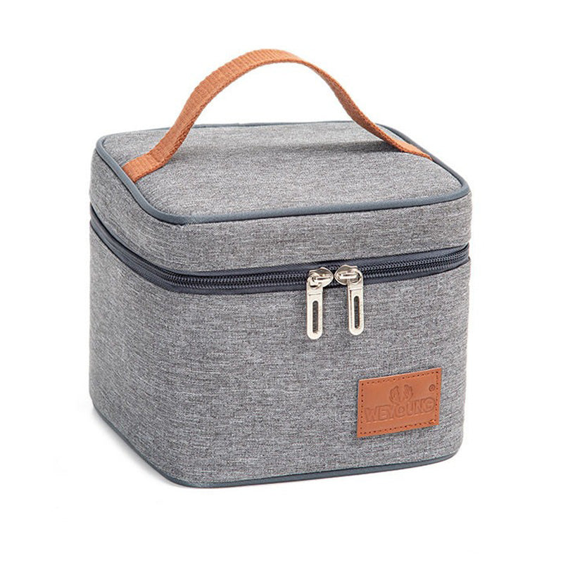 Insulated Lunch Bag | Grey Canvas With Brown Handles