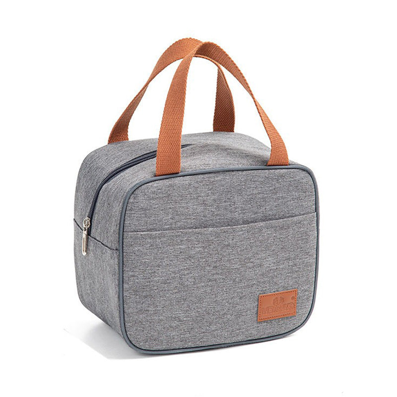 Insulated Lunch Bag | Grey Canvas With Brown Handles