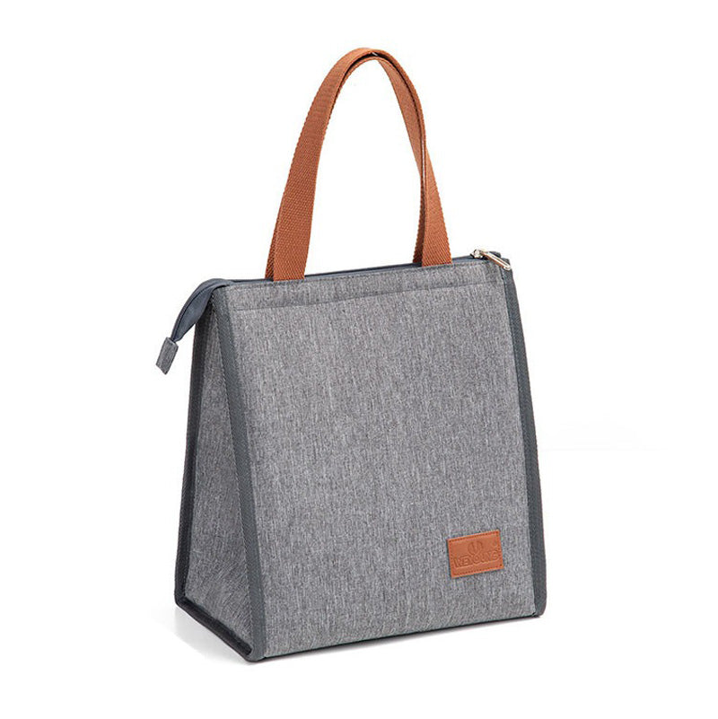 Insulated Lunch Bag | Grey Canvas With Brown Handles