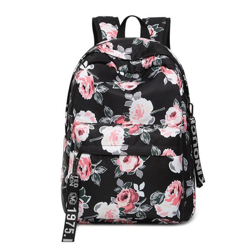 Kawaii Cat Pattern Backpack | Canvas School Bag With Fish Bone Print