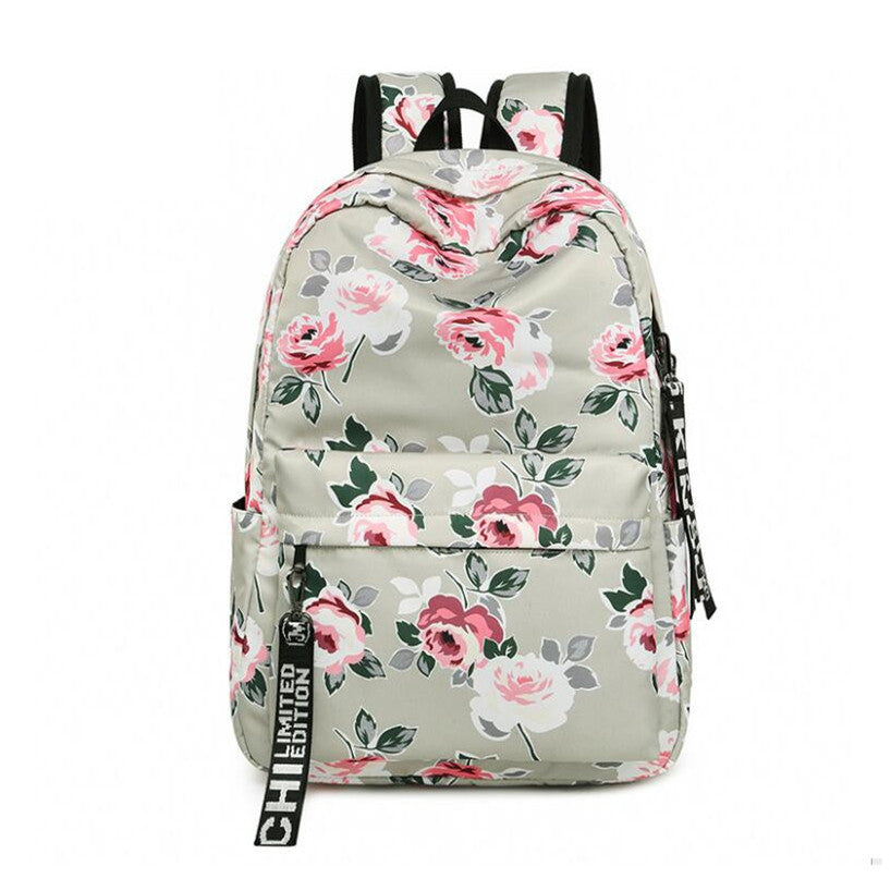 Kawaii Cat Pattern Backpack | Canvas School Bag With Fish Bone Print