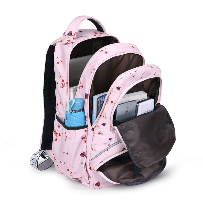 Floral School Backpack | Pink Botanical Print With Pom Charm
