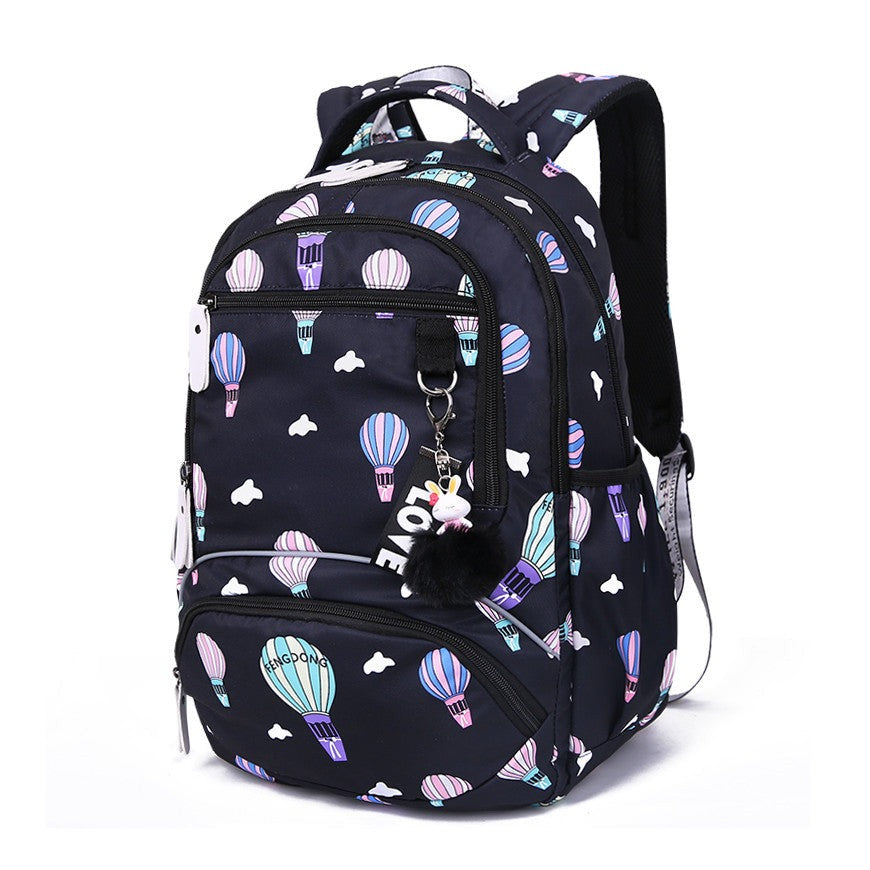 Floral School Backpack | Pink Botanical Print With Pom Charm