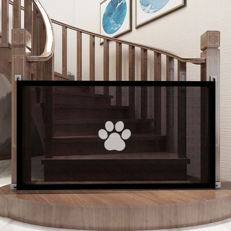 Retractable Pet Safety Gate | Mesh Barrier with Paw Print Design
