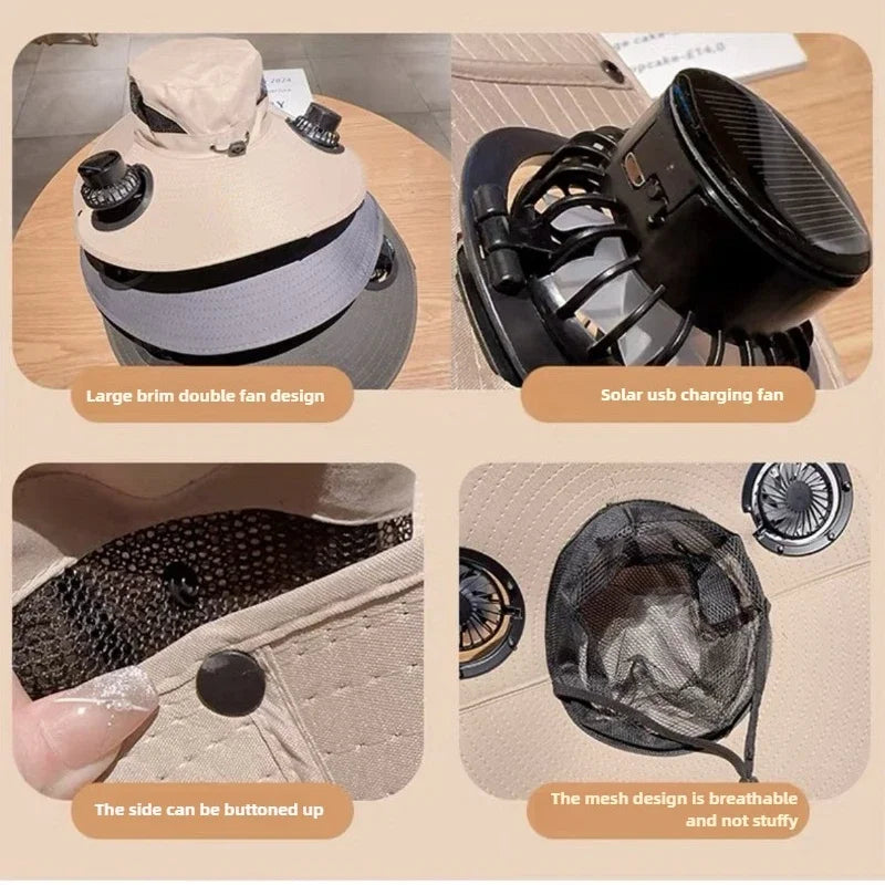 Solar Fan Sun Hat | Wide Brim Cooling Technology