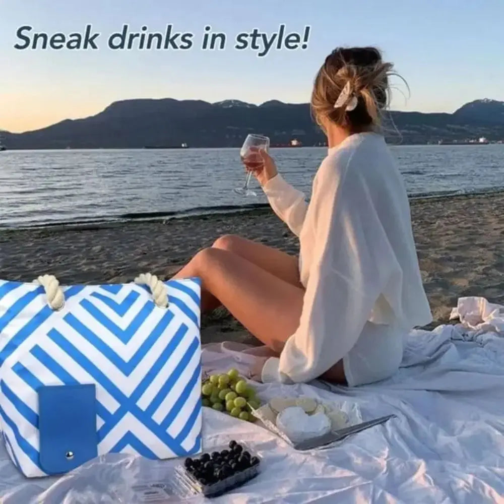 Insulated Wine Tote Bag | Nautical Stripe Dispenser Design