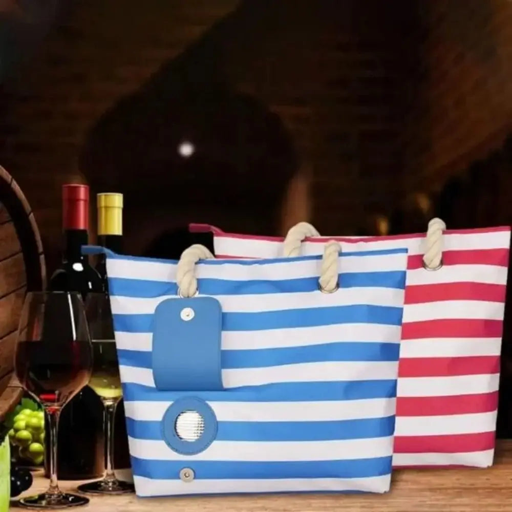 Insulated Wine Tote Bag | Nautical Stripe Dispenser Design
