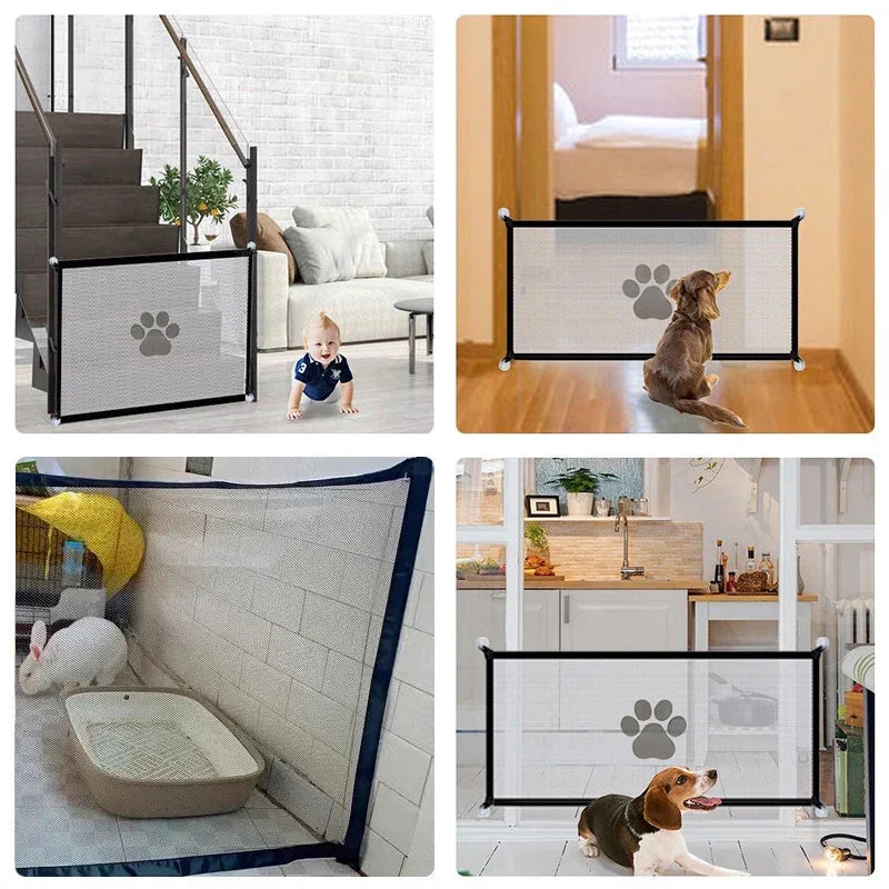 Retractable Pet Safety Gate | Mesh Barrier with Paw Print Design